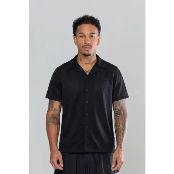 MESH BUTTON-UPS BLACK